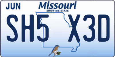 MO license plate SH5X3D