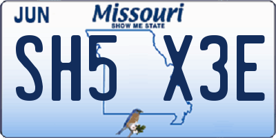 MO license plate SH5X3E