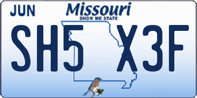 MO license plate SH5X3F