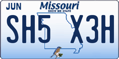 MO license plate SH5X3H