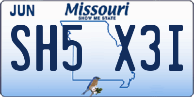 MO license plate SH5X3I
