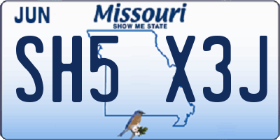 MO license plate SH5X3J