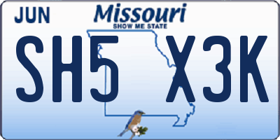 MO license plate SH5X3K