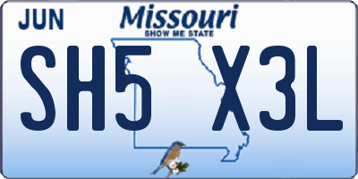 MO license plate SH5X3L