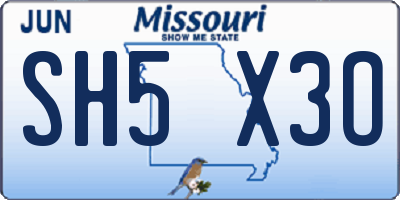 MO license plate SH5X3O