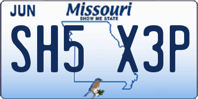 MO license plate SH5X3P