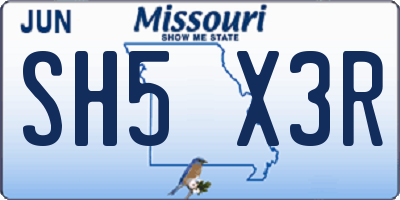 MO license plate SH5X3R