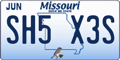 MO license plate SH5X3S