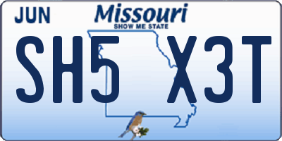 MO license plate SH5X3T