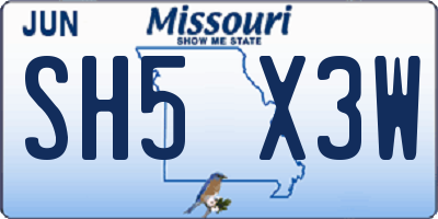 MO license plate SH5X3W
