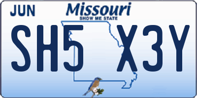 MO license plate SH5X3Y