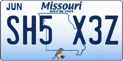 MO license plate SH5X3Z