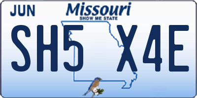 MO license plate SH5X4E
