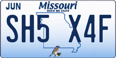 MO license plate SH5X4F