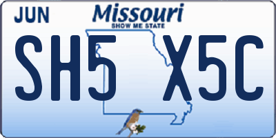 MO license plate SH5X5C