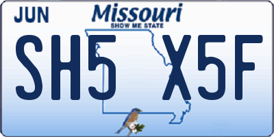 MO license plate SH5X5F