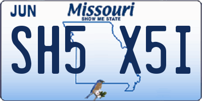 MO license plate SH5X5I