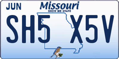 MO license plate SH5X5V