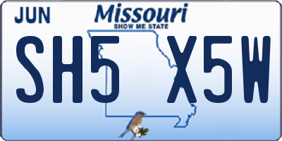 MO license plate SH5X5W