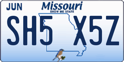 MO license plate SH5X5Z