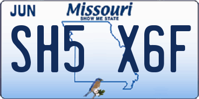 MO license plate SH5X6F