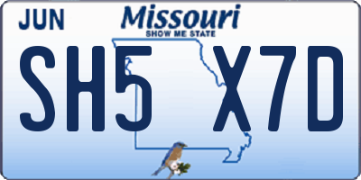 MO license plate SH5X7D