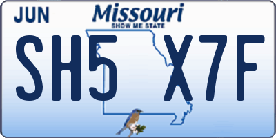 MO license plate SH5X7F