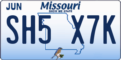 MO license plate SH5X7K