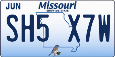 MO license plate SH5X7W