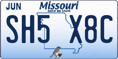 MO license plate SH5X8C