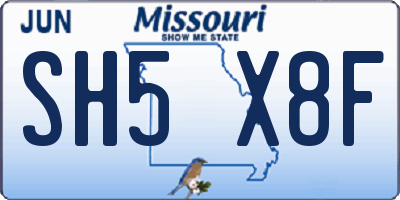 MO license plate SH5X8F