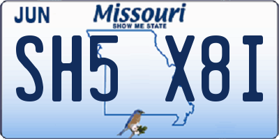 MO license plate SH5X8I