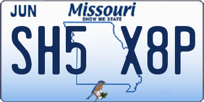 MO license plate SH5X8P