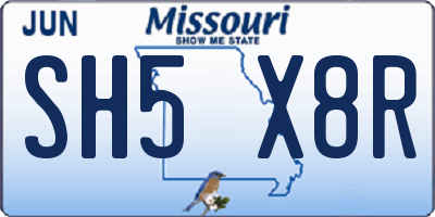 MO license plate SH5X8R
