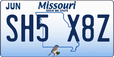 MO license plate SH5X8Z