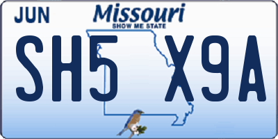 MO license plate SH5X9A