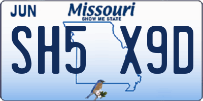 MO license plate SH5X9D