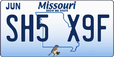 MO license plate SH5X9F