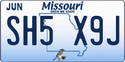 MO license plate SH5X9J