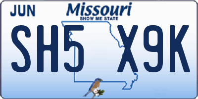 MO license plate SH5X9K