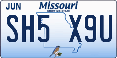 MO license plate SH5X9U