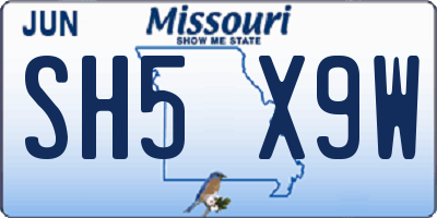 MO license plate SH5X9W