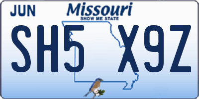 MO license plate SH5X9Z