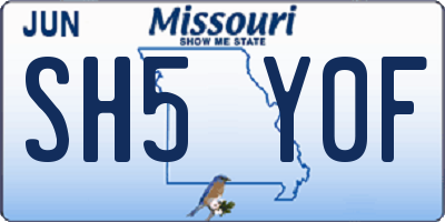 MO license plate SH5Y0F