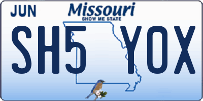 MO license plate SH5Y0X