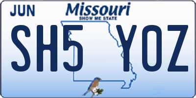 MO license plate SH5Y0Z