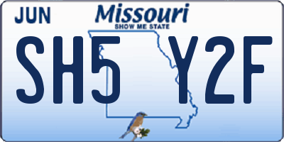 MO license plate SH5Y2F