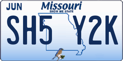 MO license plate SH5Y2K