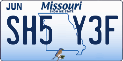 MO license plate SH5Y3F