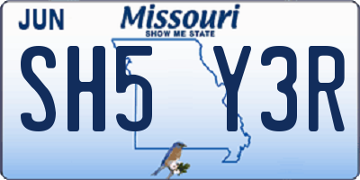 MO license plate SH5Y3R